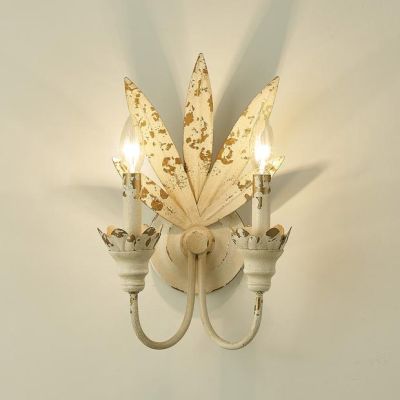 Metal Palm Leaf 2 Light Wall Sconce Antique Ivory