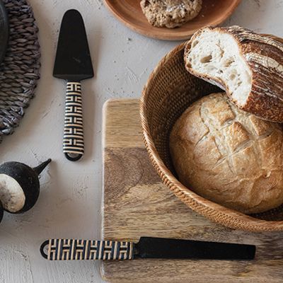 Rattan Wrapped Cake Knife and Server Set of 2