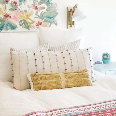 Embroidered Pom Pom Pillow