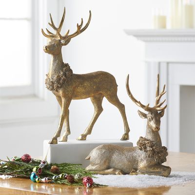 Gold Deer with Wreath Set of 2