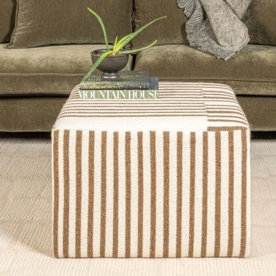 Wool Kilim Stripe Upholstered Coffee Table Ottoman 24 Inch