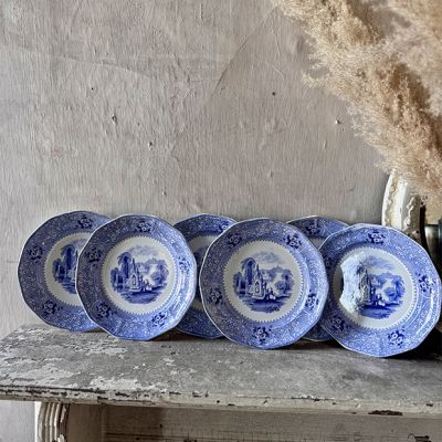 AFH True Vintage English Blue Transferware Plates Set of 6