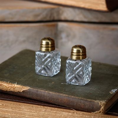 Brass Top Glass Salt and Pepper Shakers