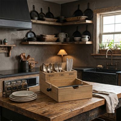 Farmhouse Flatware and Napkin Organizer