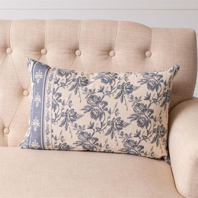 French Blue Floral Cotton Lumbar Pillow