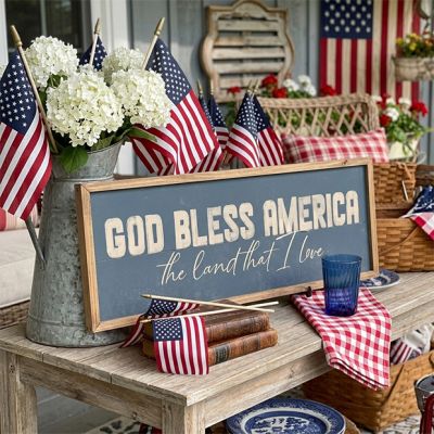 God Bless America Blue framed Wall Sign