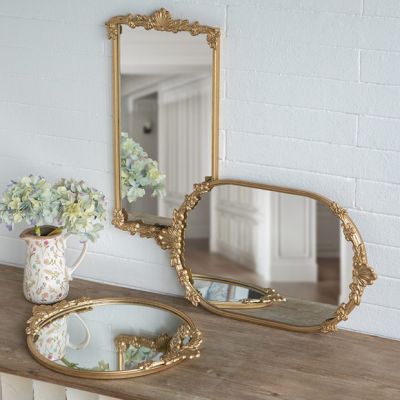 Gold Floral Mirrored Tray