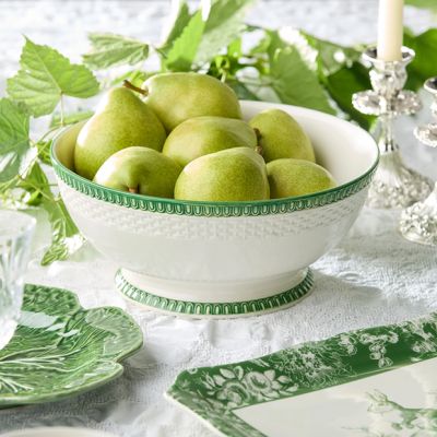 Green Trim Embossed Ceramic Deep Bowl