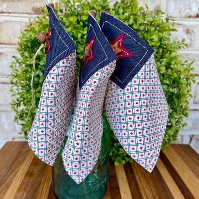 Handmade Americana Star Print Fabric Flags Set of 3