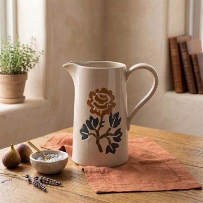 Modern Floral Motif Stoneware Pitcher