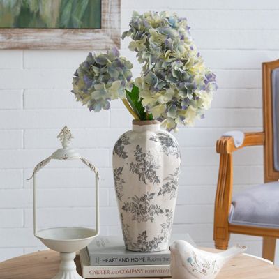 Muted Gray Floral Ceramic Vase