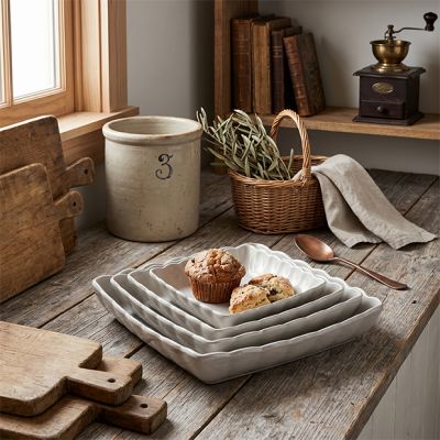 Scalloped Stoneware Serving Dish Collection Set of 4