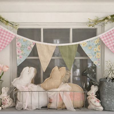 Springtime Gingham and Floral Pennant Banner