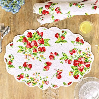 Sweet Strawberries Quilted Oval Placemat Set of 4