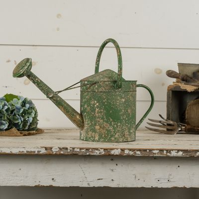 Weathered Cottage Green and Gold Watering Can