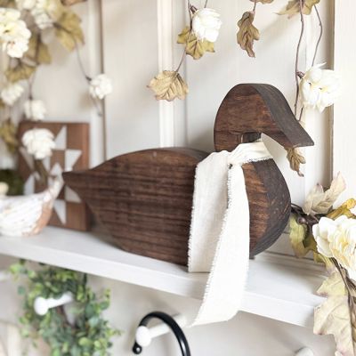 Wood Duck with Frayed Ribbon Shelf Sitter Set of 3