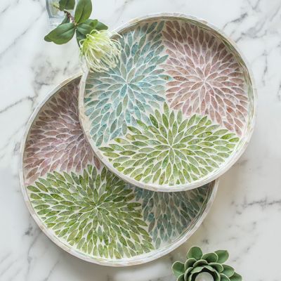 Abstract Floral Round Decorative Tray 14 Inch