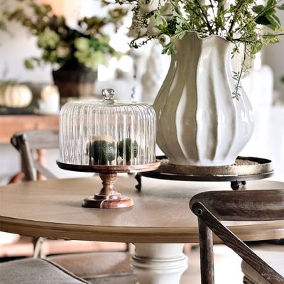 Acacia Wood Cake Stand With Fluted Cloche