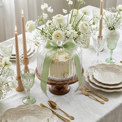 Acacia Wood Cake Stand With Fluted Cloche