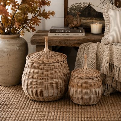 Acorn Shaped Basket With Lid Set of 2