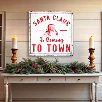 AFH Exclusive Santa Claus Is Coming To Town Red Gallery Wrapped Wall Art
