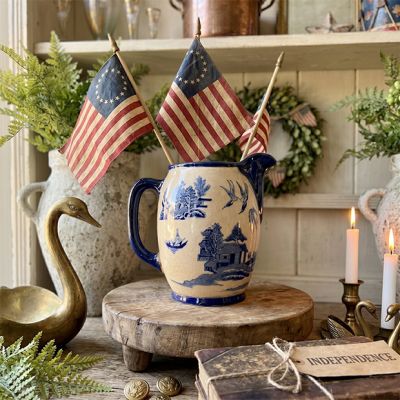 AFH True Vintage Hand Painted Blue Willow Pottery Pitcher