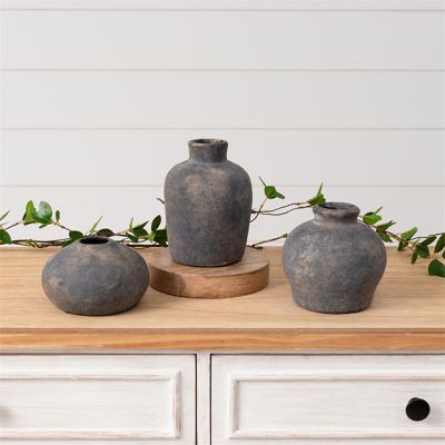 Aged Black Ceramic Bud Vase Set of 3