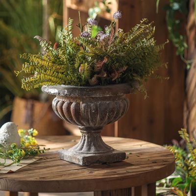 Aged Black Low Profile Pedestal Urn