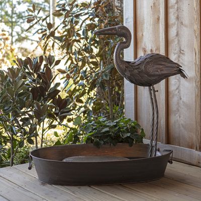 Aged Crane Garden Water Fountain