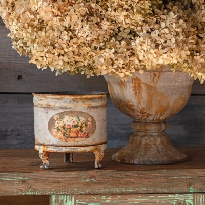 Aged Footed Round Tole Container