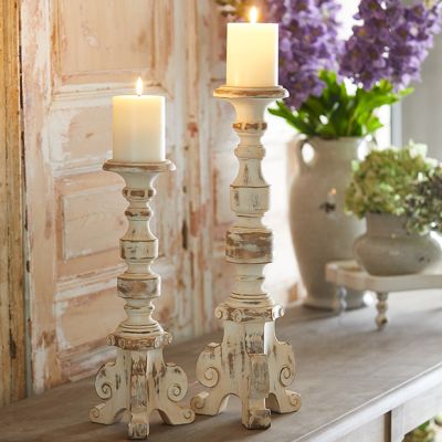 Aged Gold and Ivory Candlestick Set of 2