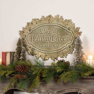 Aged Holiday Cheer Metal Sign