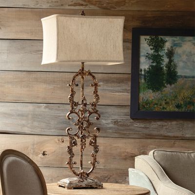 Aged Iron Filagree Table Lamp