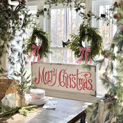Aged Merry Christmas Script Metal Sign