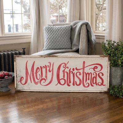 Aged Merry Christmas Script Metal Sign