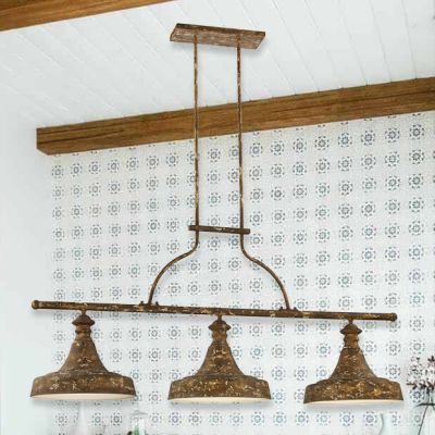 Aged Metal 3 Bulb Linear Pendant Light