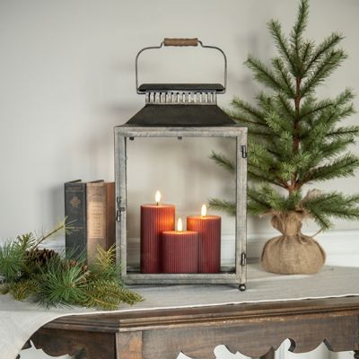 Aged Metal Candle Lantern With Handle