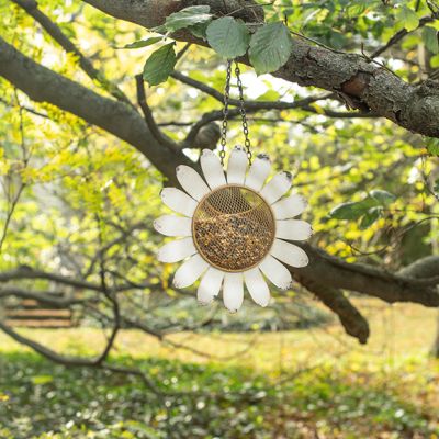 Aged Metal Daisy Hanging Bird Feeder