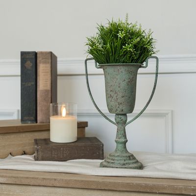 Aged Metal Finish Trophy Vase