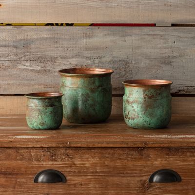 Aged Metal Pot Planter Set of 3