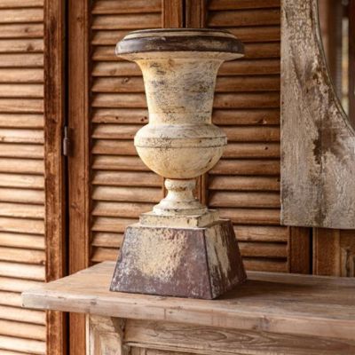 Aged Metal Square Base Urn