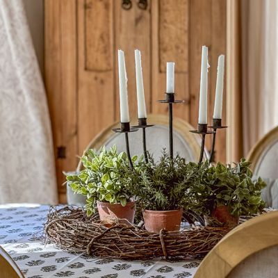 Aged Metal Taper Candle Candelabra