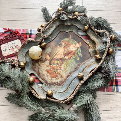 Aged Santa with Gifts Decorative Tray