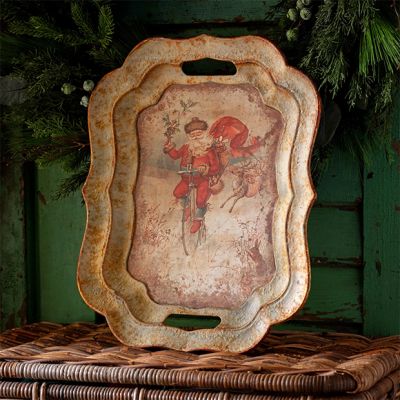 Aged Whimsical Santa Decorative Tray