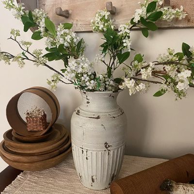 Aged White Metal Decorative Urn