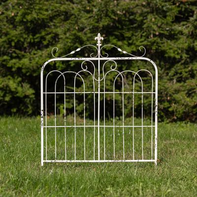 Aged White Metal Garden Gate With Fleur De Lis