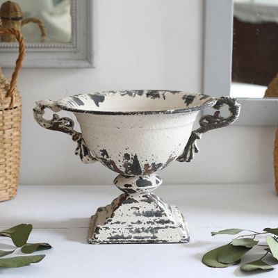 Aged White Metal Urn Planter