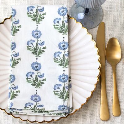 Beautiful Blue Floral Block Print Napkins Set of 4