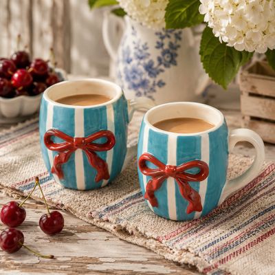 Americana Stoneware Bow Mug Set of 2