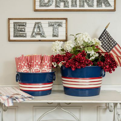 Americana Striped Metal Bucket Set of 2